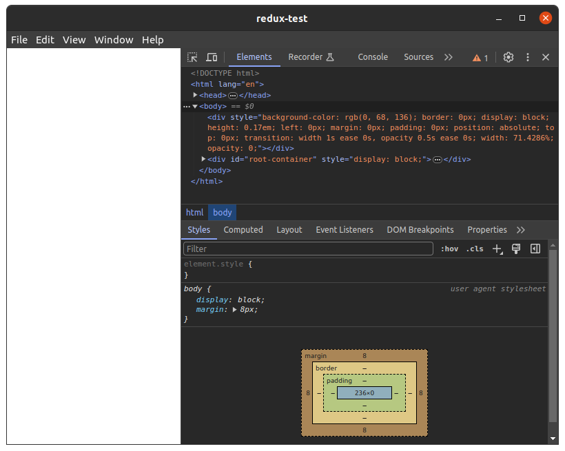 A screenshot showing our app running in Electron with devtools open